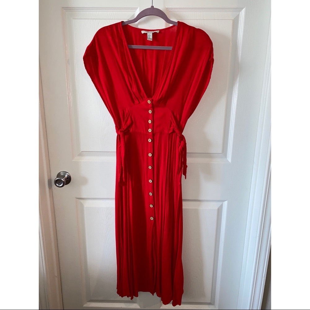 button front midi dress - red - like new